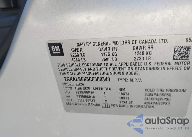 2GKALSEK5C6360348: 43374711