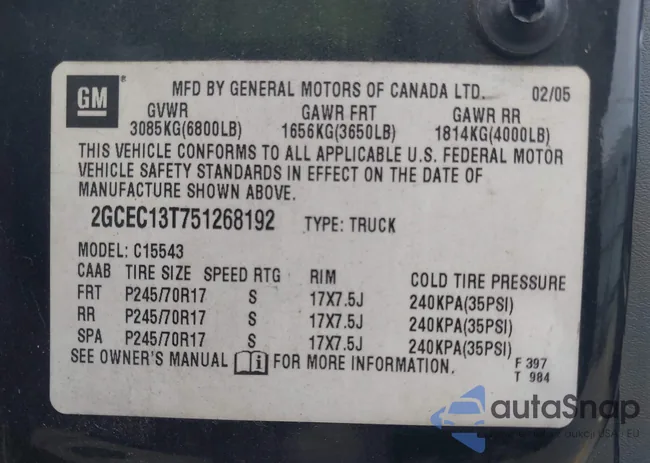 2GCEC13T751268192: 43374870