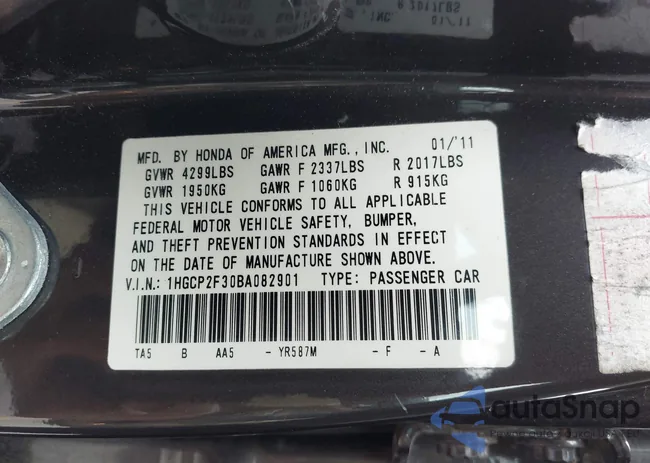 1HGCP2F30BA082901: 43374993