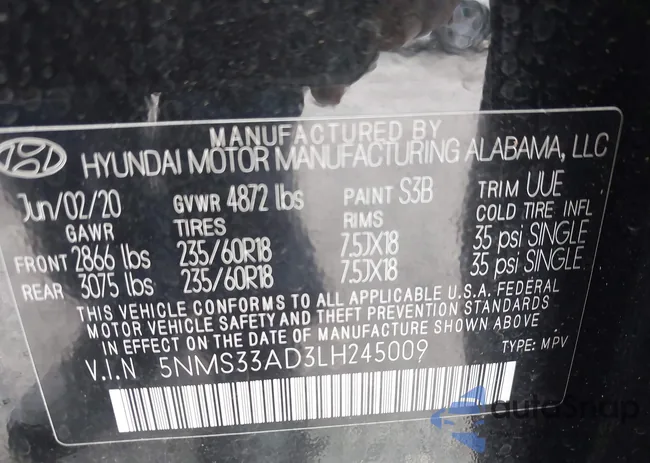 5NMS33AD3LH245009: 43375112