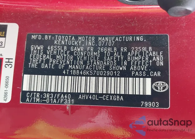 4T1BB46K57U029012: 43375162