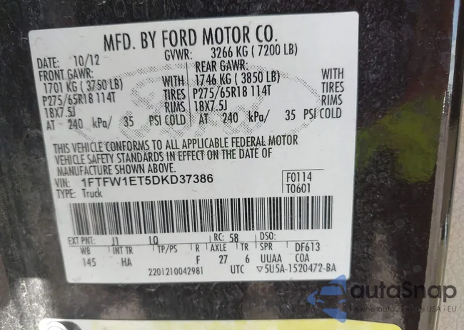 1FTFW1ET5DKD37386: 43375238