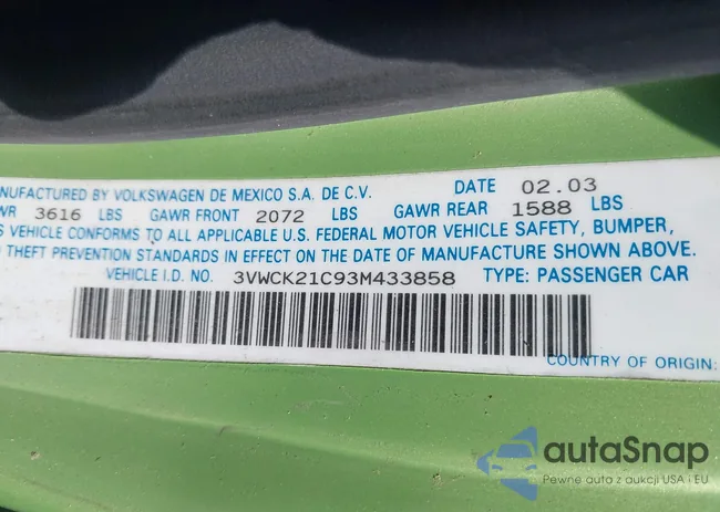 3VWCK21C93M433858: 43374332