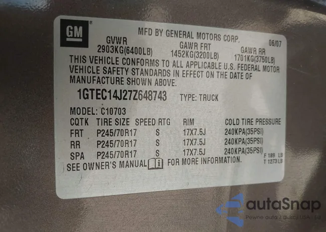 1GTEC14J27Z648743: 43374481