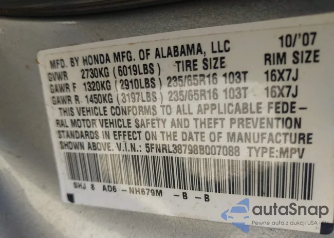 5FNRL38798B007088: 43375756