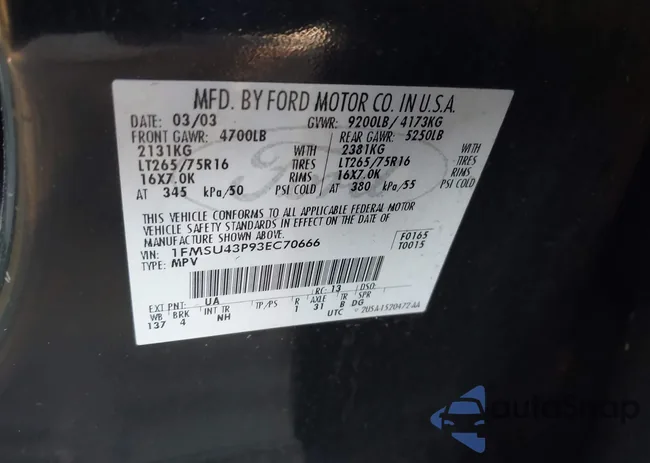 1FMSU43P93EC70666: 43376166