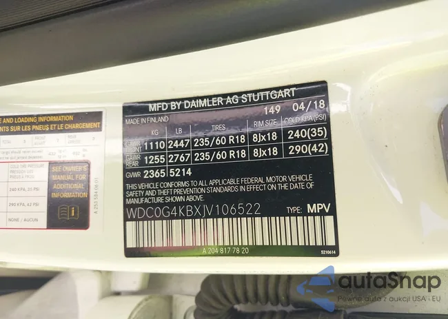 WDC0G4KBXJV106522: 43376230