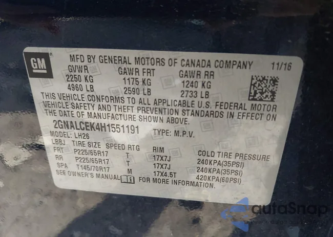 2GNALCEK4H1551191: 43375323