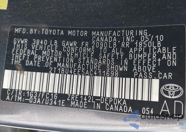 2T1BU4EE5AC411698: 43375467