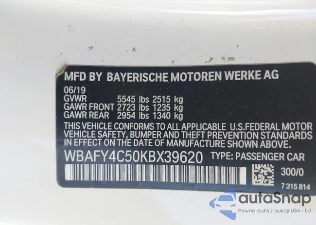 WBAFY4C50KBX39620: 43376677