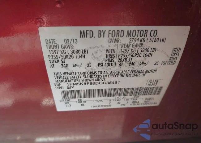 1FM5K8F88DGC35461: 43376763