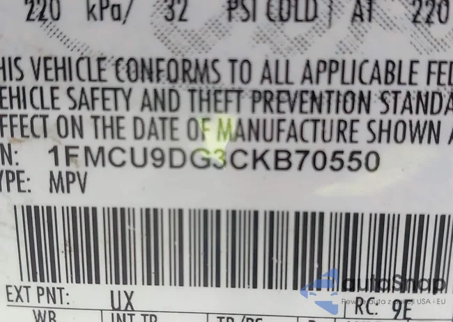 1FMCU9DG3CKB70550: 43376840