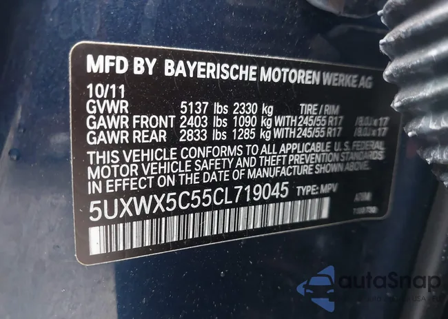 5UXWX5C55CL719045: 43376981