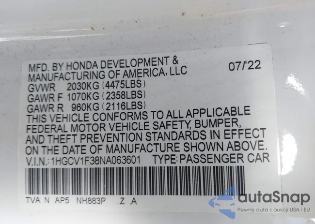 1HGCV1F38NA063601: 43377056