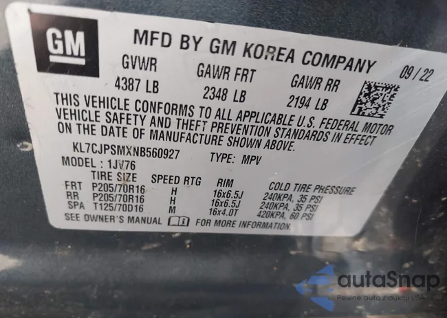 KL7CJPSMXNB560927: 43377149