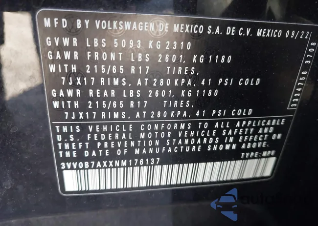 3VV0B7AXXNM176137: 43376285