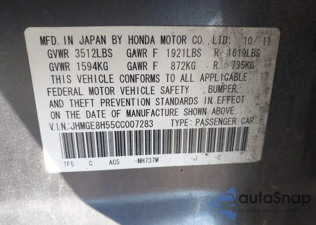 JHMGE8H55CC007283: 43376358