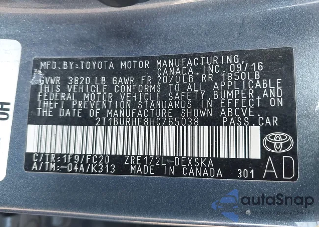 2T1BURHE8HC765038: 43376404