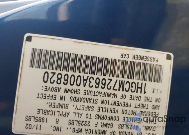 1HGCM72663A006820: 43376523