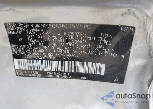 2T3RSREV2EW157014: 43377810