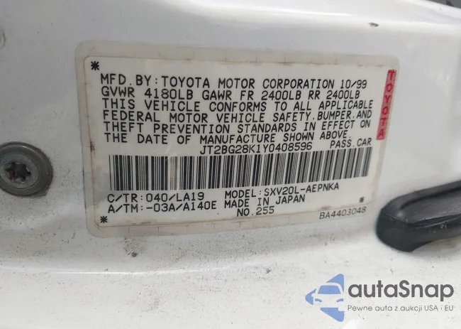 JT2BG28K1Y0408596: 43377838