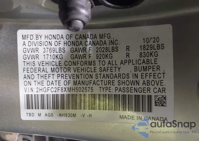 2HGFC2F8XMH502575: 43377319