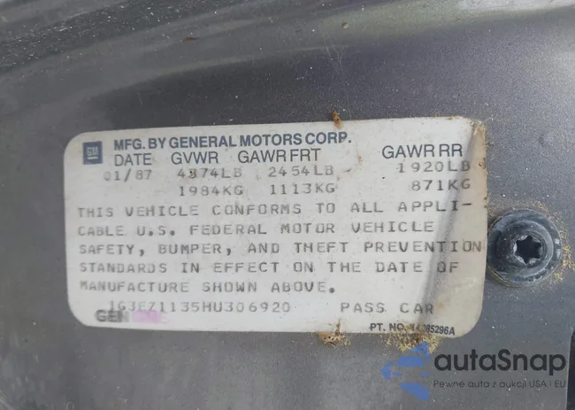 1G3EZ1135HU306920: 43377350