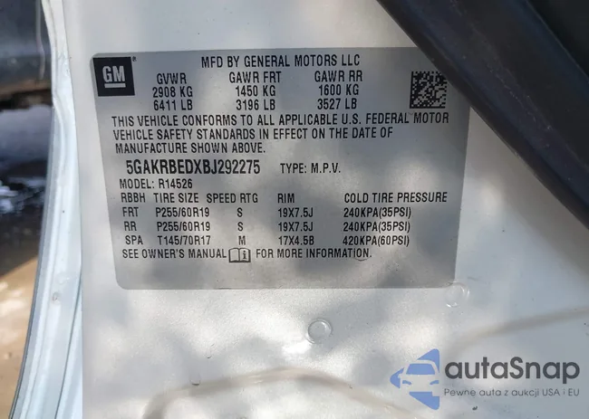 5GAKRBEDXBJ292275: 43377442