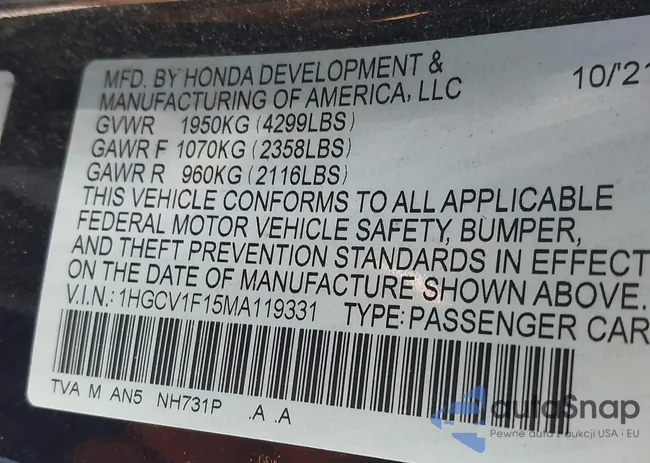 1HGCV1F15MA119331: 43377537