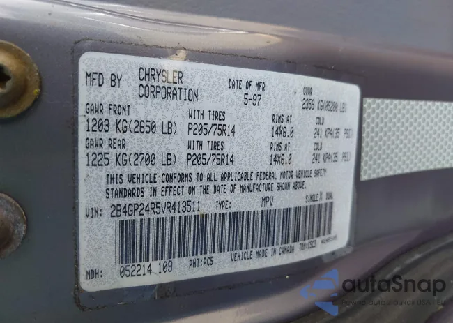 2B4GP24R5VR413511: 43378863