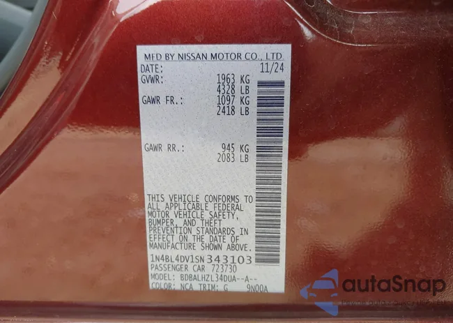 1N4BL4DV1SN343103: 43378874