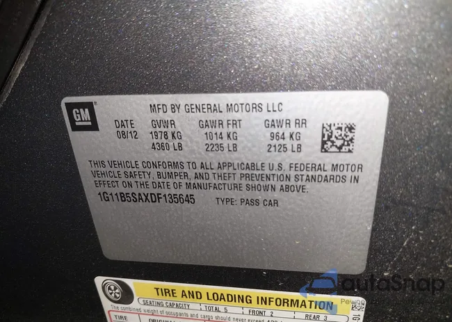 1G11B5SAXDF135645: 43378898