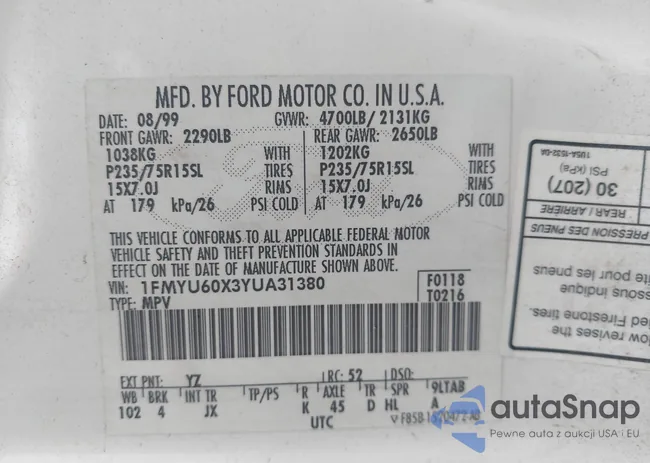 1FMYU60X3YUA31380: 43379196