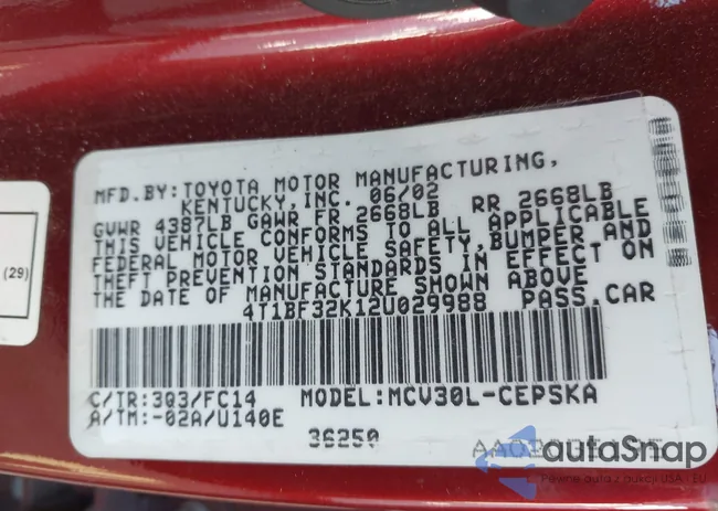 4T1BF32K12U029988: 43378366