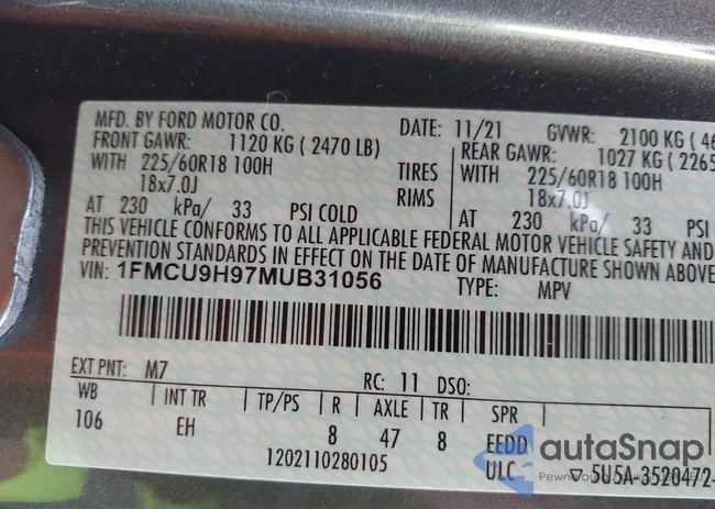 1FMCU9H97MUB31056: 43378391