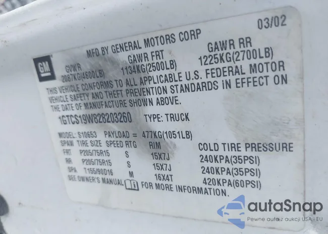 1GTCS19W828203260: 43378478