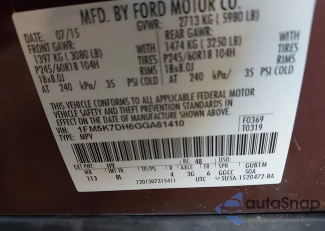 1FM5K7DH6GGA61410: 43378490