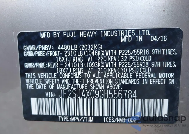 JF2SJAXC9GH556784: 43378533