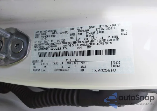 1FMCU0H62LUB21924: 43378555