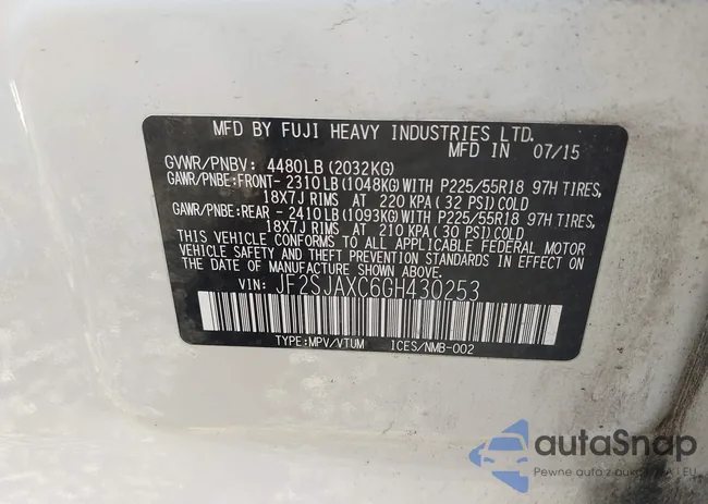 JF2SJAXC6GH430253: 43378583