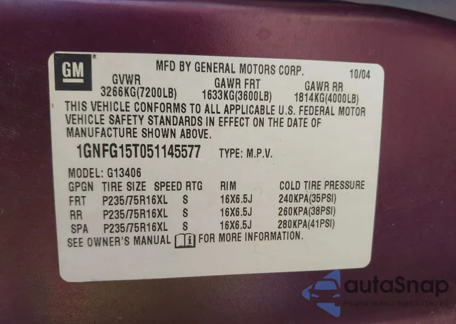 1GNFG15T051145577: 43379852