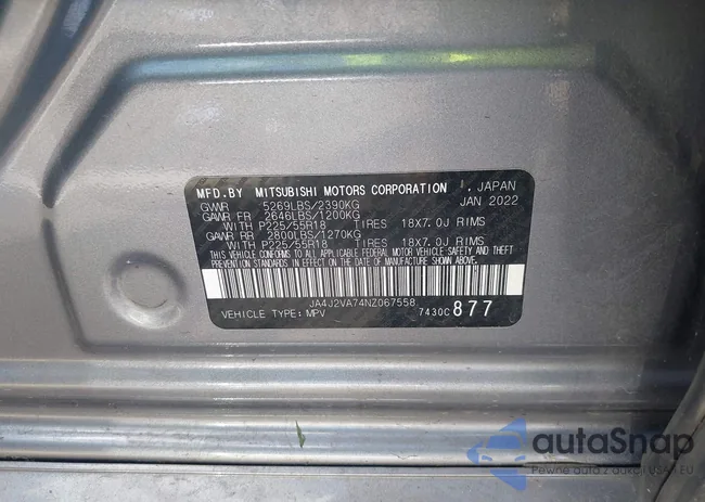 JA4J2VA74NZ067558: 43380025