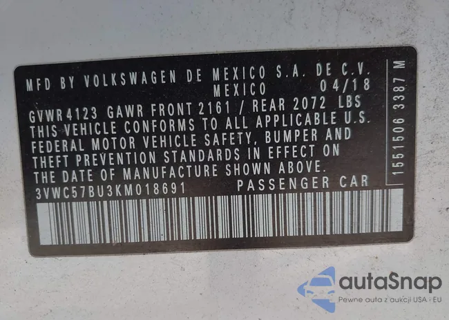 3VWC57BU3KM018691: 43380038