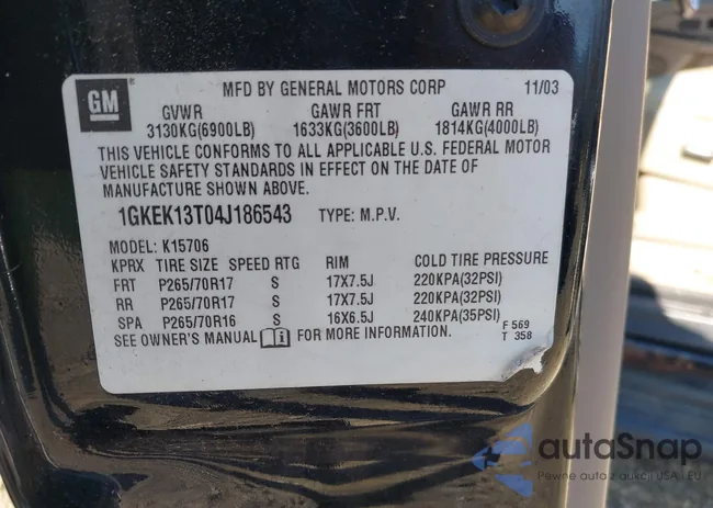 1GKEK13T04J186543: 43379548