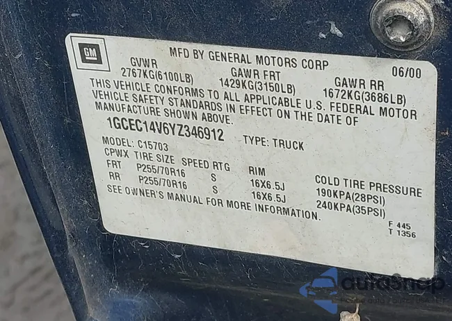 1GCEC14V6YZ346912: 43380780