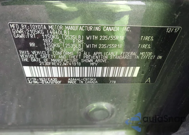 2T3DFREV2JW741918: 43380809