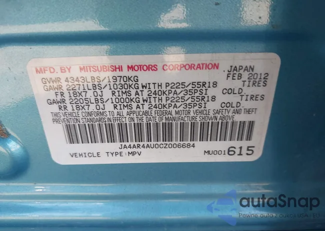 JA4AR4AU0CZ006684: 43380825