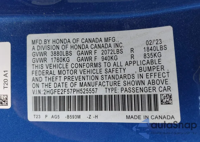 2HGFE2F57PH525557: 43381249