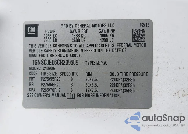 1GNSCJE06CR239509: 43381982