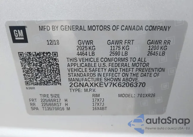 2GNAXKEV7K6206370: 43382141